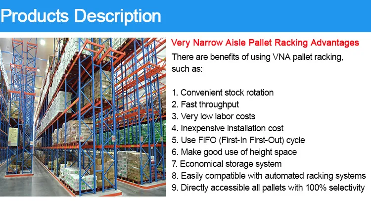 Very Narrow Aisle Warehouse Heavy Duty Storage Vna Pallet Rack