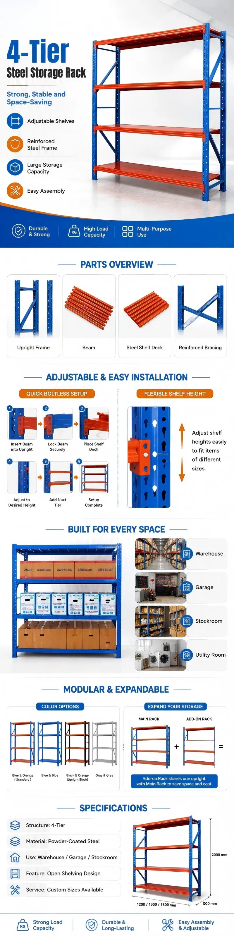 Superior Multi-Level Rack 3000mm Height Longspan Shelving Industrial Storage Solution