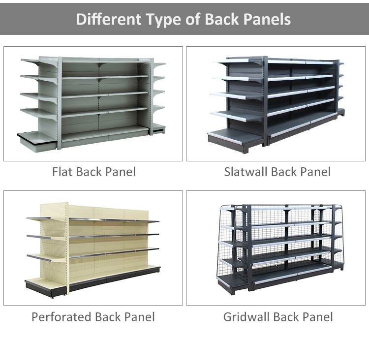 Detailed view of Black Metallic Heavy Duty Hypermarket Supermarket Gondola Shelves
