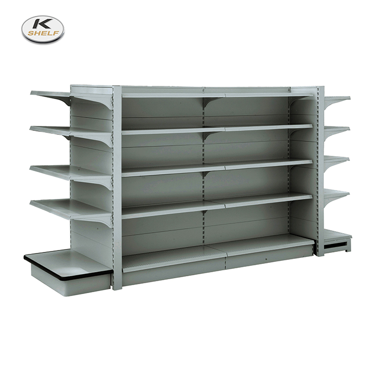 Black Metallic Heavy Duty Hypermarket Supermarket Used Double Sided Island Gondola Shelves Thumbnail 3