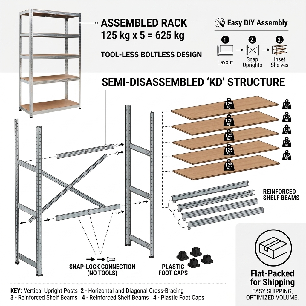 Light Duty Medium Duty Adjustable Multi-Layer Corrosion Protected Steel Aluminum Alloy Storage Shelf Boltless Warehouse Rack for