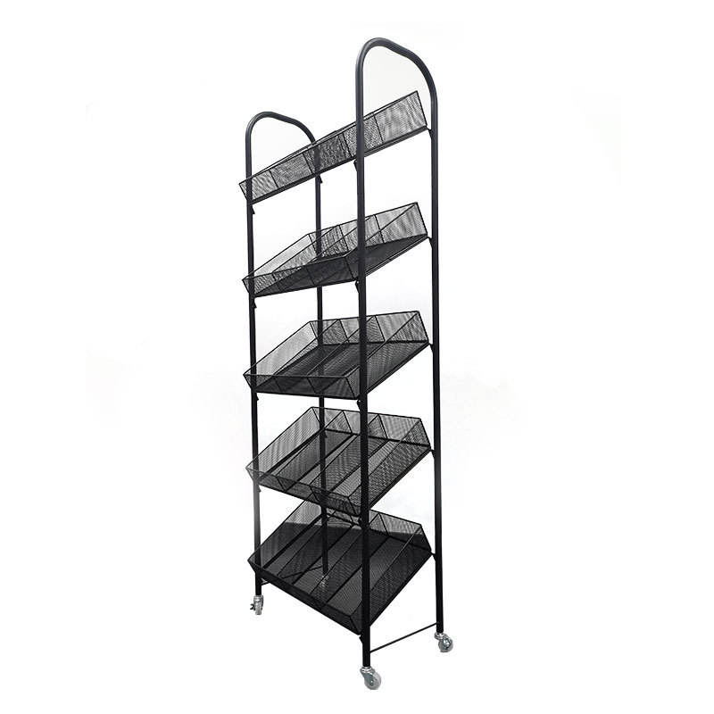 Store Display Rack Metal 5 Tier Solid Shelf Eco-Friendly Quick Installation Retail Display Racks Wheels Supermarket Commercial