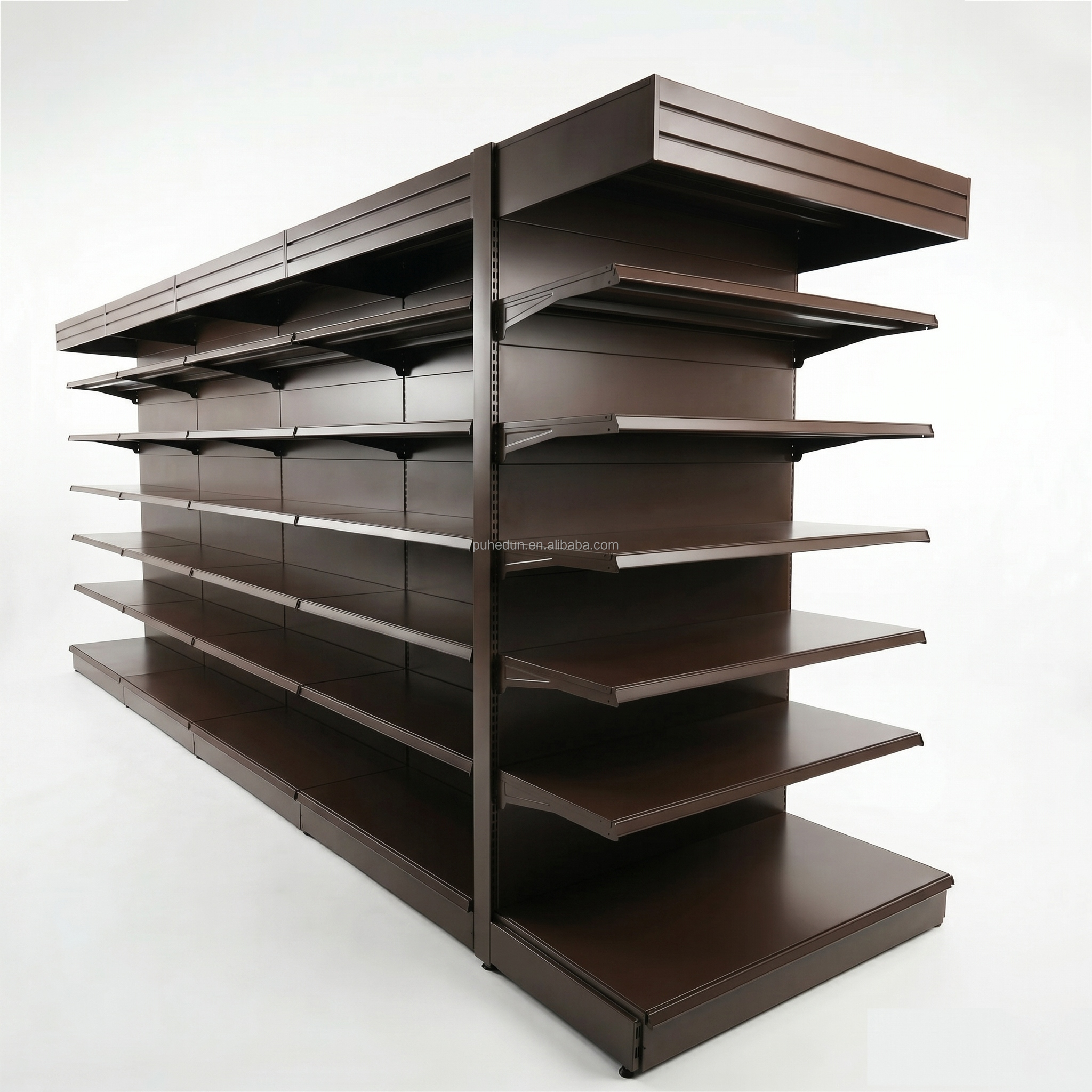 Heavy Duty Double Sided Perforated Gondola Shelving Supermarket Display Rack Quick Installation Adjustable Metal Retail Shelf