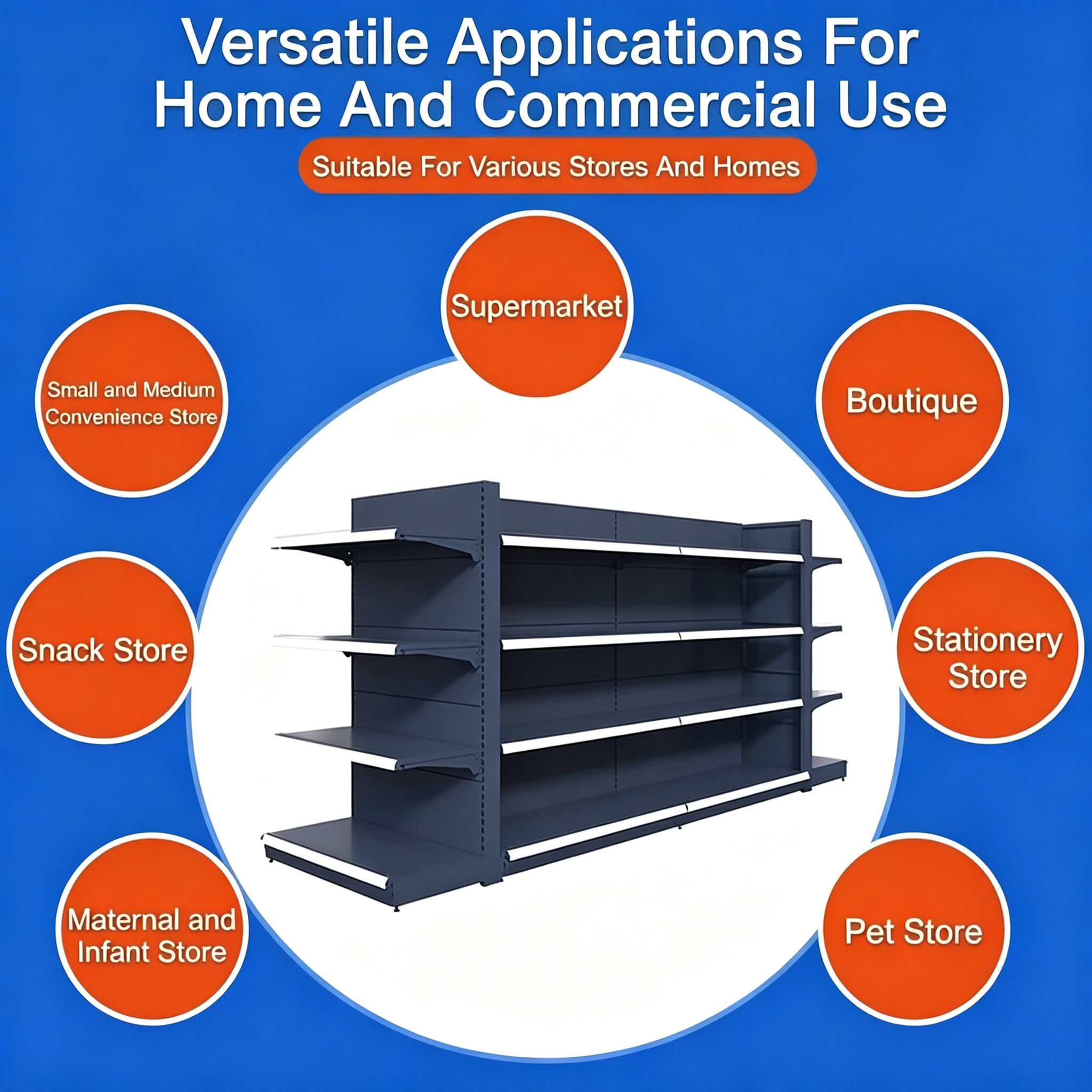 Double Sided Supermarket Gondola Shelving Adjustable Metal Retail Display Shelf for Hypermarket Shop