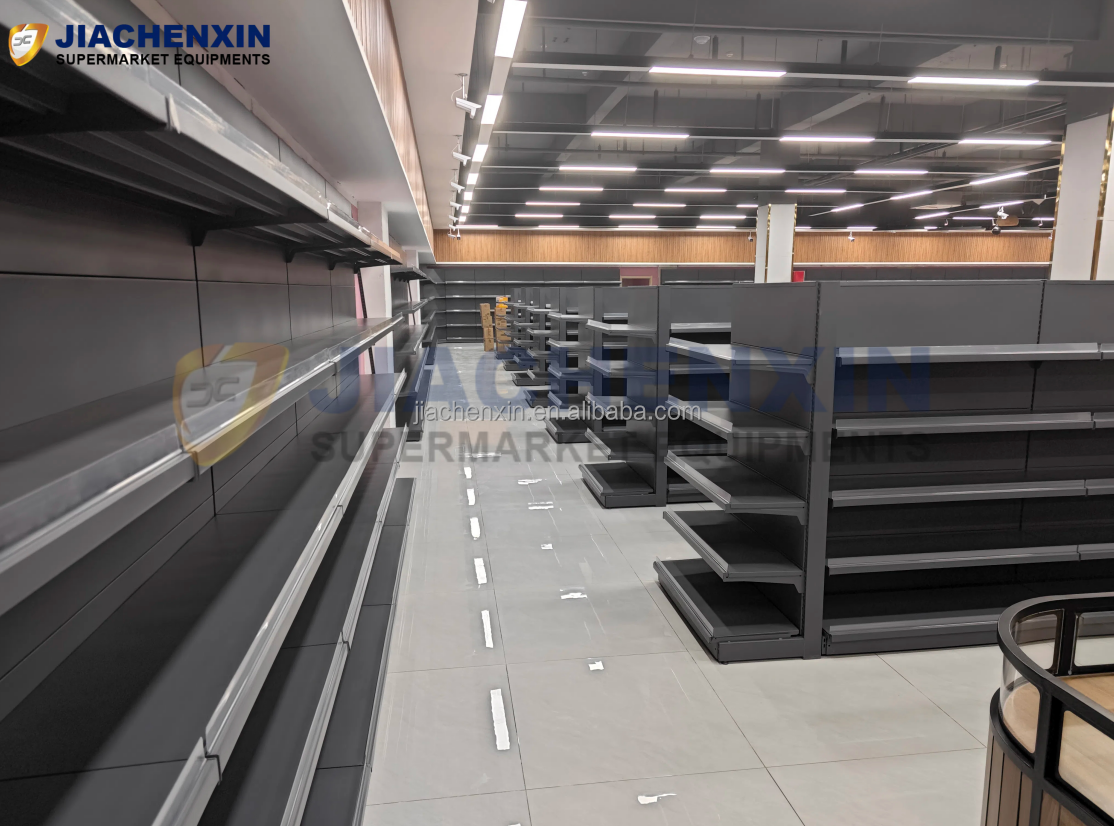 Mini Display Shelf Hypermarket 4 Layers Gondola Shelving Steel Wooden 4 Sided Island Rack for Supermarket Grocery Store