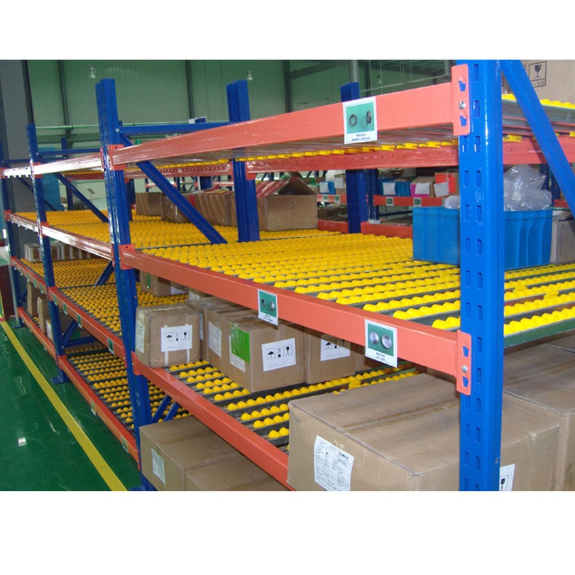 Hangzhou E-commerce Warehouse Steel Automated Retrieval Flowing Type Rolling Rack First-In-First-Out Sliding Type Storage Rack
