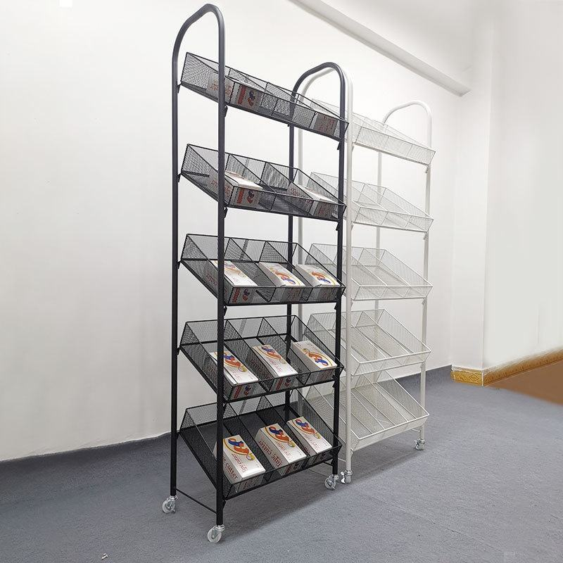 Store Display Rack Metal 5 Tier Solid Shelf Eco-Friendly Quick Installation Retail Display Racks Wheels Supermarket Commercial