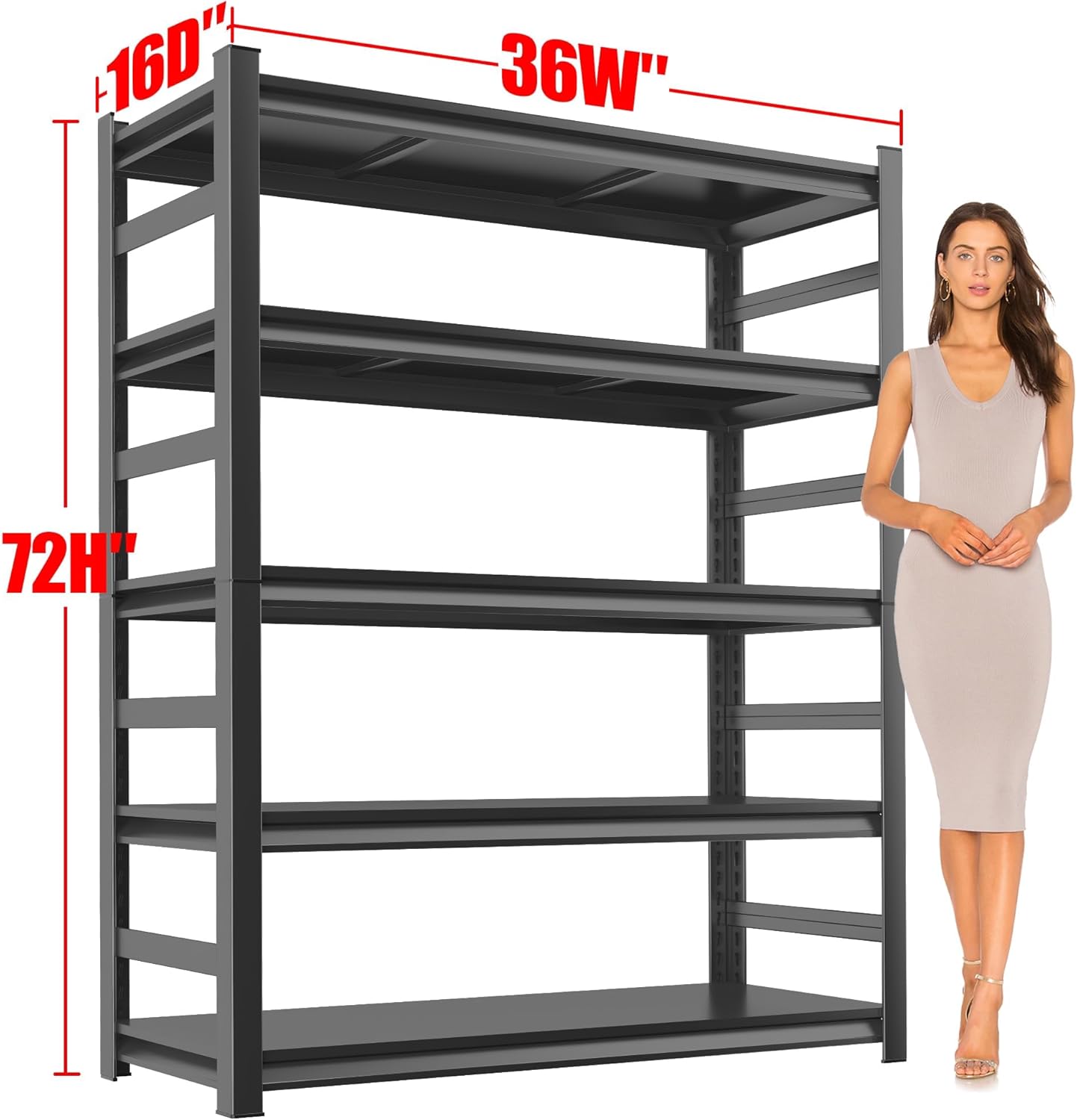 Heavy Duty 5-Tier Adjustable Freestanding Expandable Shelving Unit 3000 Lbs Capacity Industrial Black 72" Garage Basement
