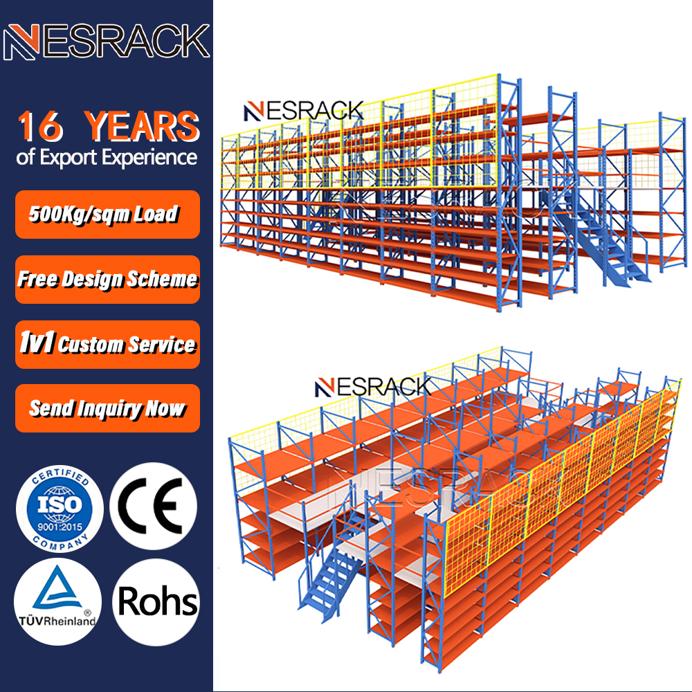 Heavy Duty Mezzanine Floor Shelving Steel Structure Warehouse Multi-tier Storage Units Corrosion Protection Adjustable Design