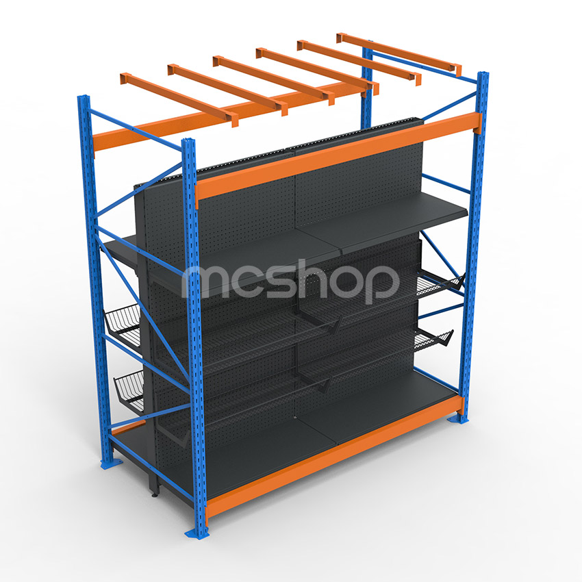 Heavy-Duty Double-Sided Integrated Shelving Rack Supermarket Gondola Display Racking Metallic Hypermarket Rack