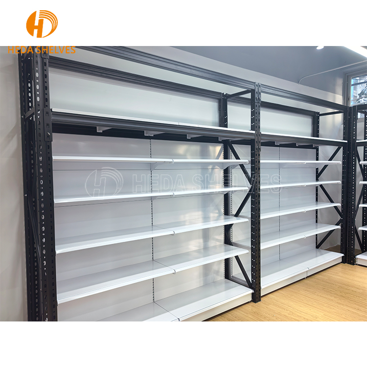 Custom Member Supermarket Shelves Heavy Duty Warehouse Rack And Supermarket Shelf Match Black Gondola Shelving