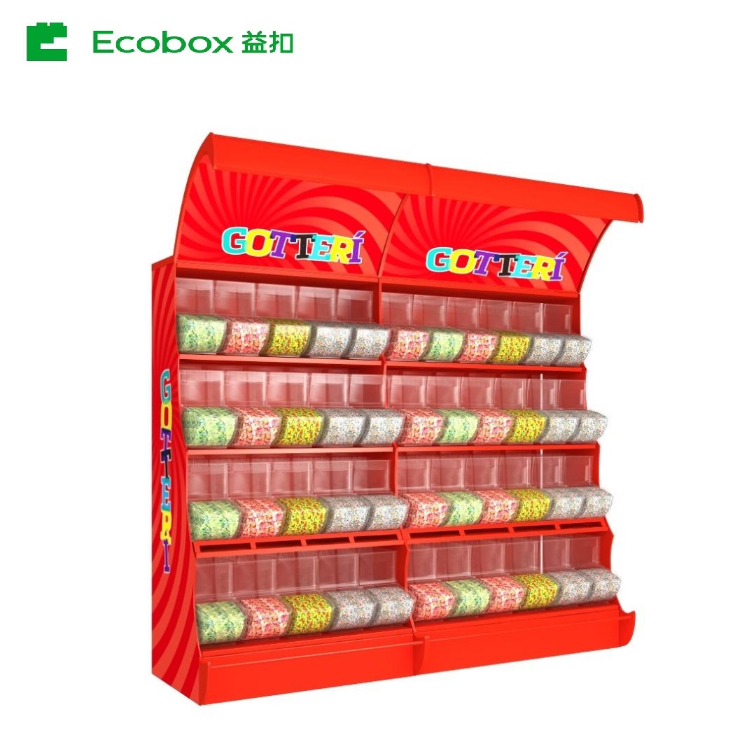 Hypermarket Iron Bulk Station Gondola Metal Shelving Retail Display Storage Rack Supermarket Shelf with Gravity Bins