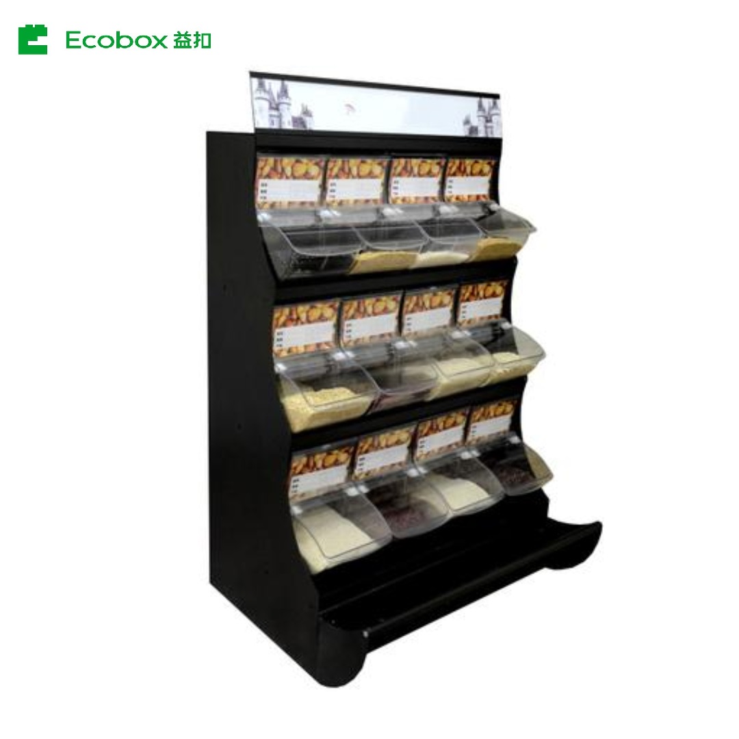 Hypermarket Iron Bulk Station Gondola Metal Shelving Retail Display Storage Rack Supermarket Shelf with Gravity Bins