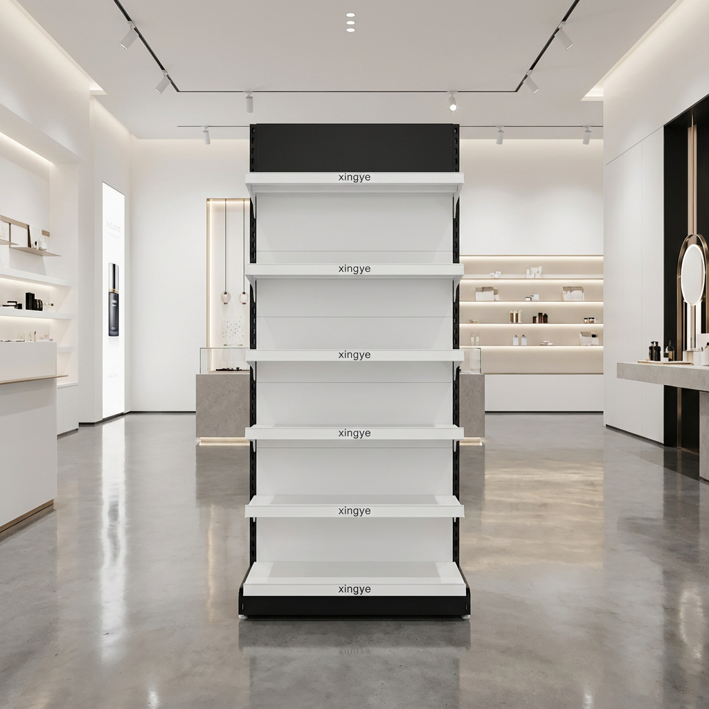 2026 Wholesale White Metal Supermarket Gondola Shelves Double Sided Heavy Duty Retail Display Rack for Grocery Convenience Store