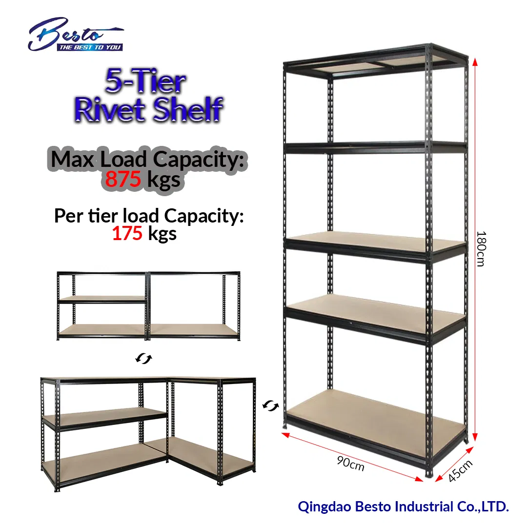 5 Tier Racking Shelves Adjustable Metal Shelves Multi-Purpose Boltless Rack Storage Rivet Shelving