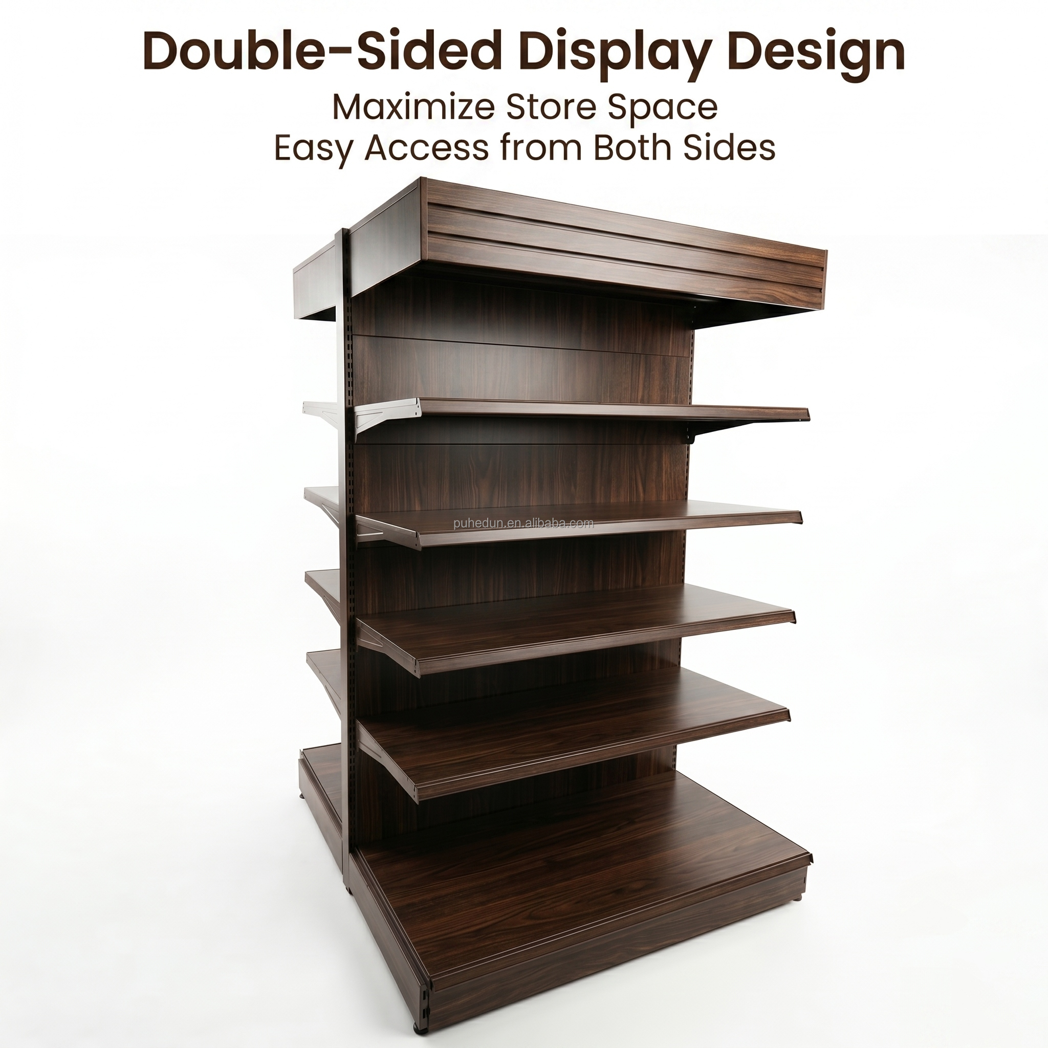 Heavy Duty Double Sided Perforated Gondola Shelving Supermarket Display Rack Quick Installation Adjustable Metal Retail Shelf