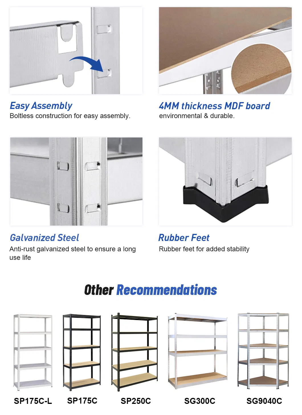 Assembled No Rivet Tier Shelving Metal 5 Layer Boltless Steel Shelf Detail 2