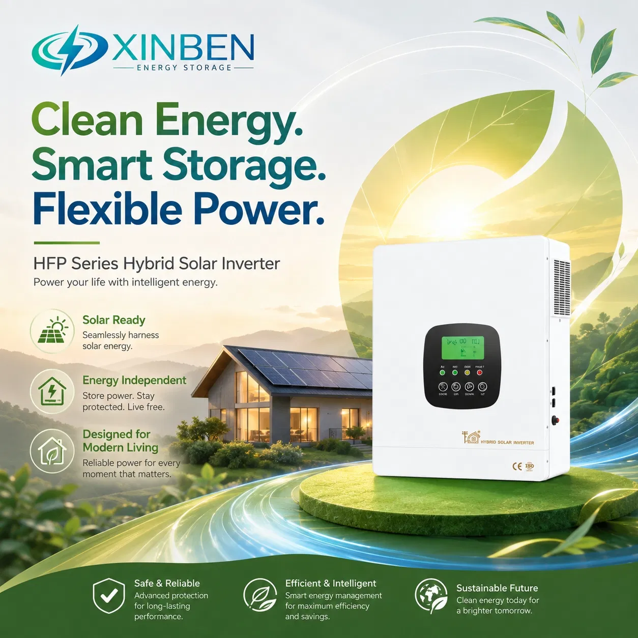 Inversor Híbrido de Energia Solar Inteligente 1kw-12.3kw com Carregamento MPPT WiFi RS485 Saída de Onda Senoidal Pura