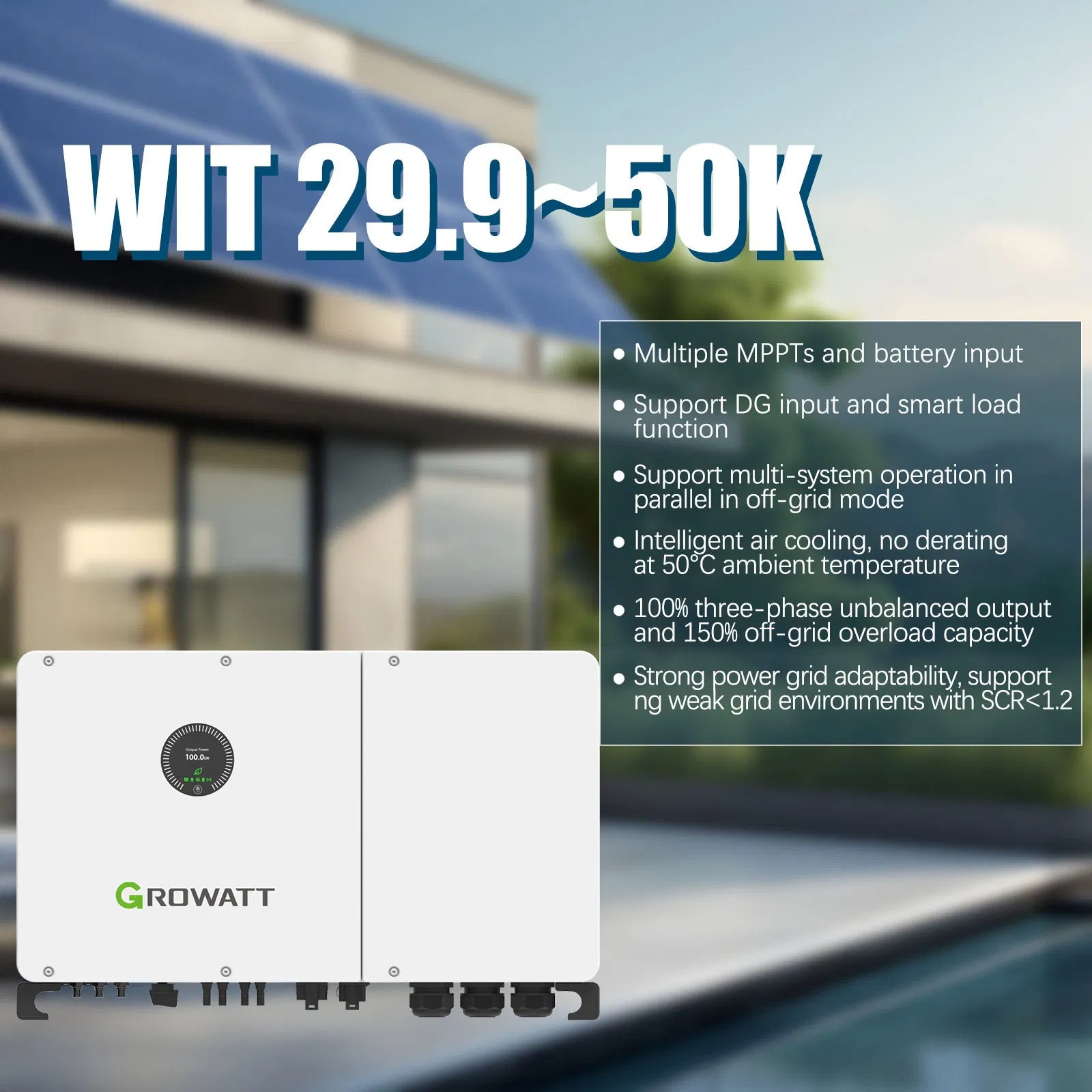 Sistema Solar Híbrido Growatt Wit 29.9-50K Inversor Trifásico 30kw 36kw 40kw 50kw Inversor para Projetos Comerciais e Industriais