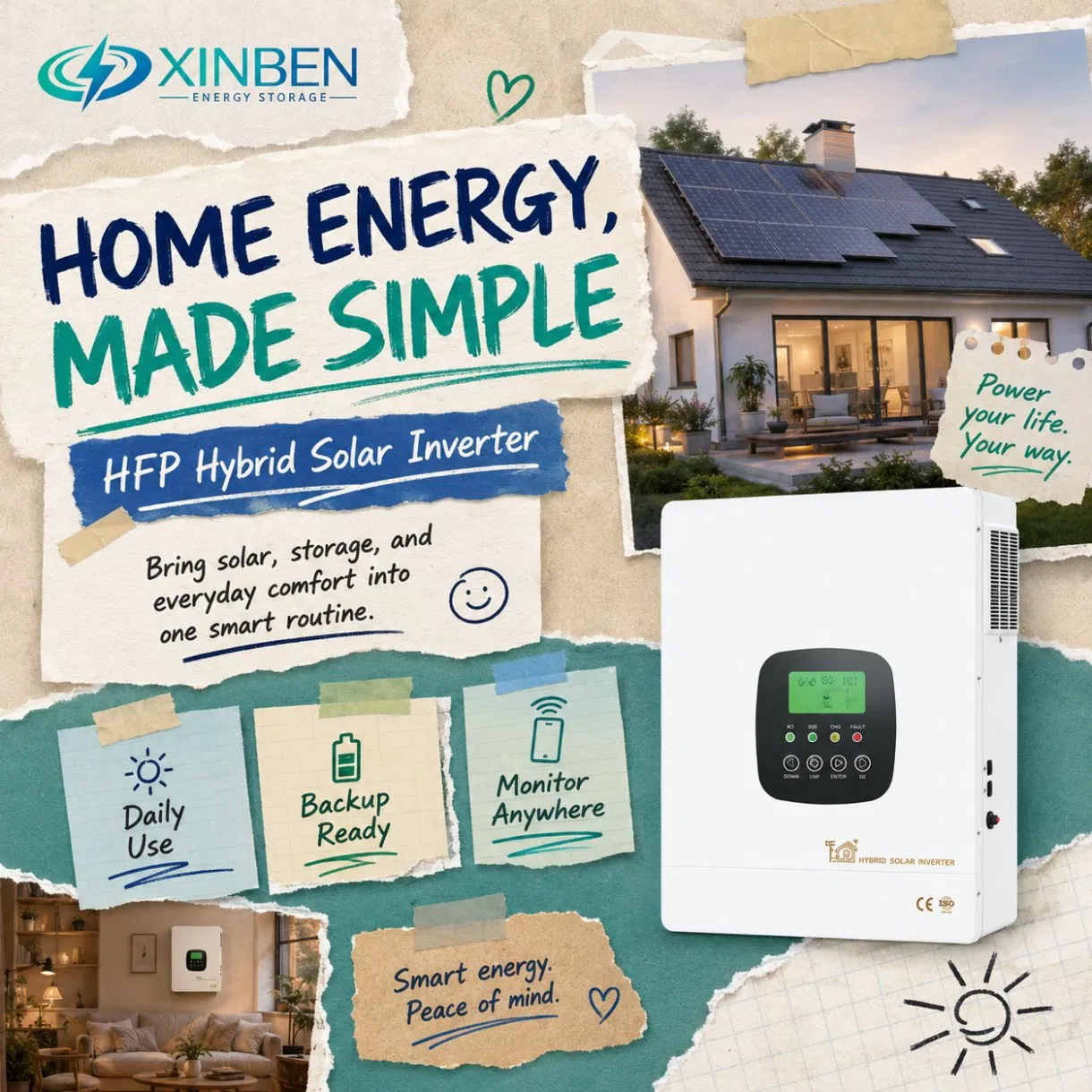 Inversor Híbrido de Energia Solar Inteligente 1kw-12.3kw com Carregamento MPPT WiFi RS485 Saída de Onda Senoidal Pura