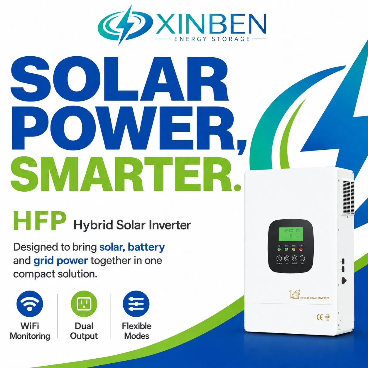 Inversor Híbrido de Energia Solar Inteligente 1kw-12.3kw com Carregamento MPPT WiFi RS485 Saída de Onda Senoidal Pura