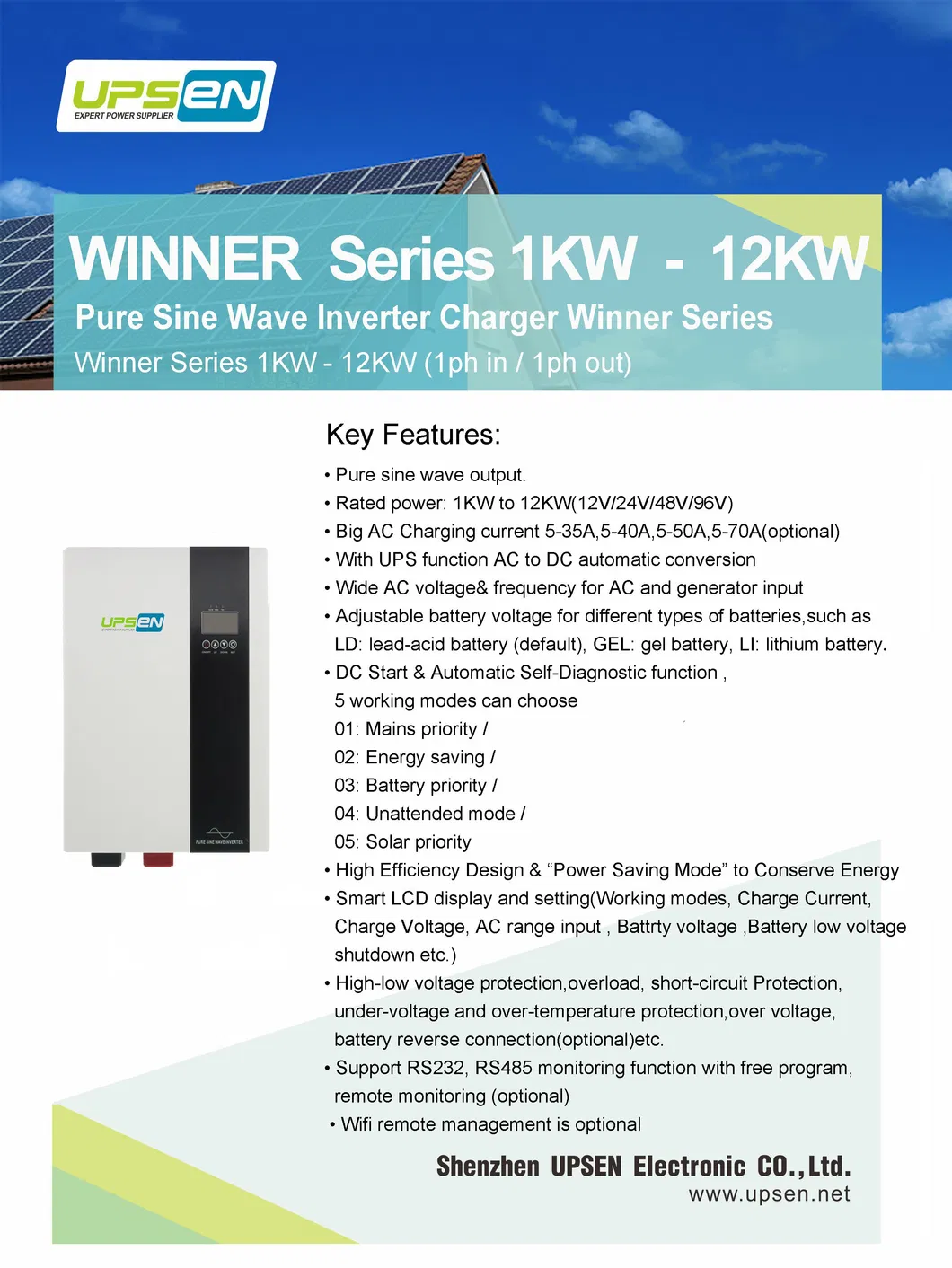 Inversor Solar Residencial Onda Senoidal Pura Display LCD Inteligente 1-12kw