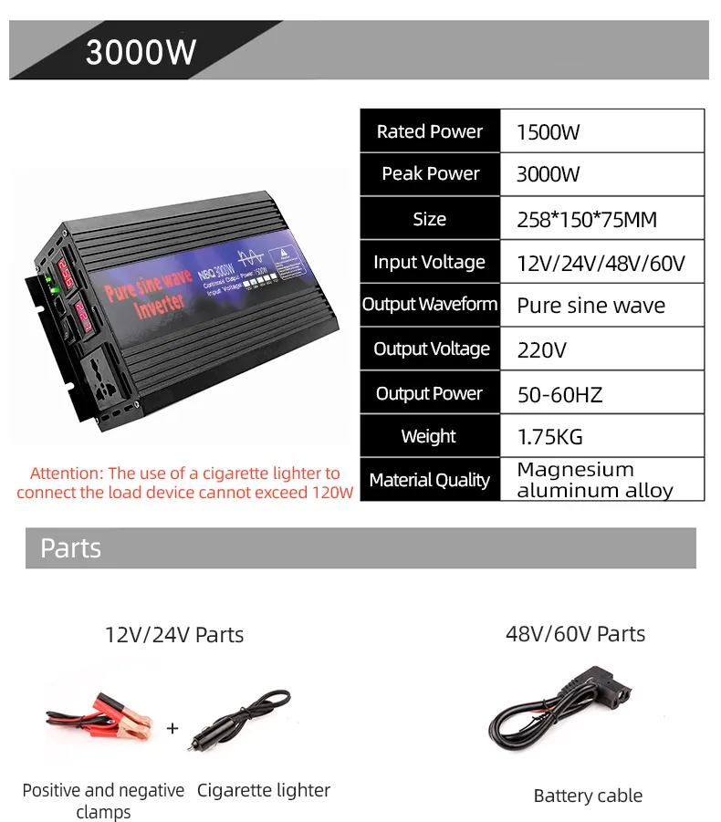 Energia Solar Residencial System3000W Inversor Solar Inteligente de Onda Senoidal Pura para Carro Fábrica Inversores Conversores