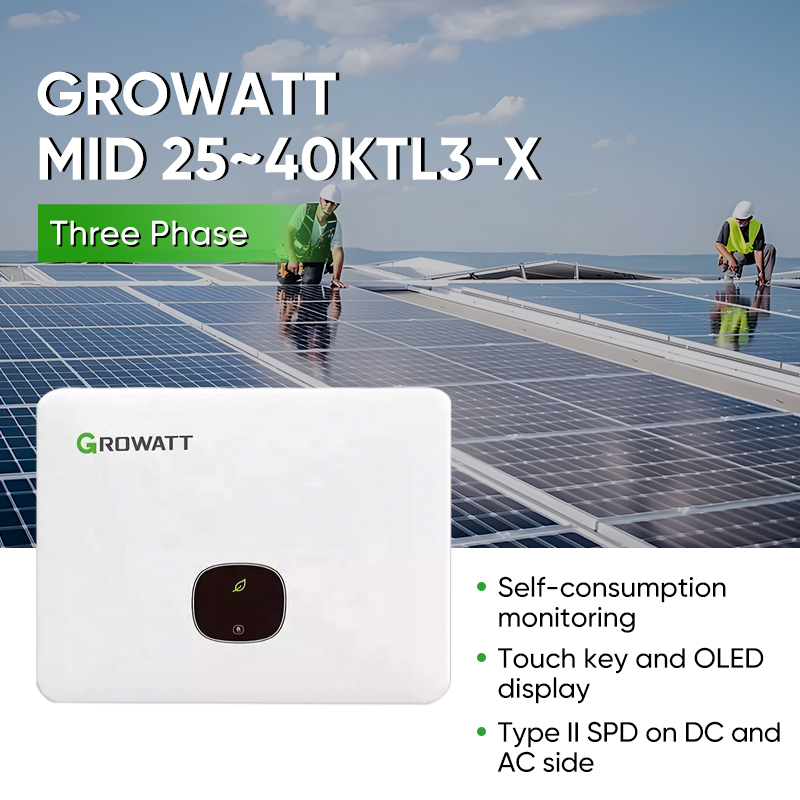 Inversor Solar Growatt MID 25~40ktl3-X 3 Fase 25kw 30kw 40kw Inversor Conectado à Rede Inversor de String 3MPPT com Função Afci Inversor de Energia Solar para Casa