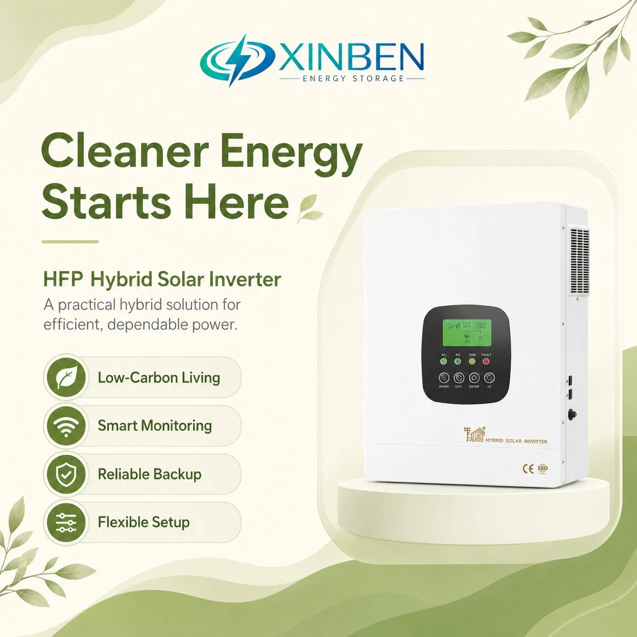 Inversor Híbrido de Energia Solar Inteligente 1kw-12.3kw com Carregamento MPPT WiFi RS485 Saída de Onda Senoidal Pura