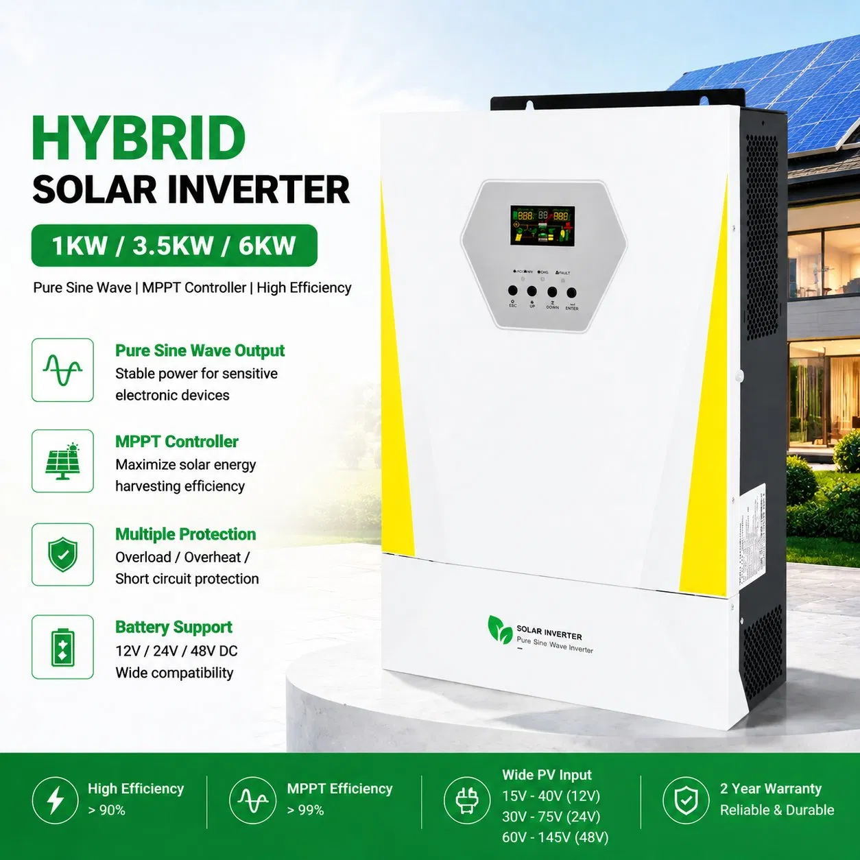 Inversor Solar Inteligente com Controlador MPPT e Display LCD para Operação Fácil