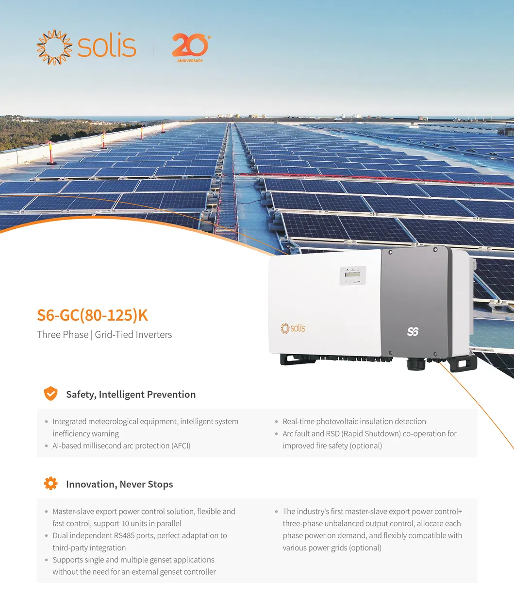 Solis S6-Gc125K Inversor Trifásico 125kw 10 Mppts Conectado à Rede para Sistema Solar Comercial
