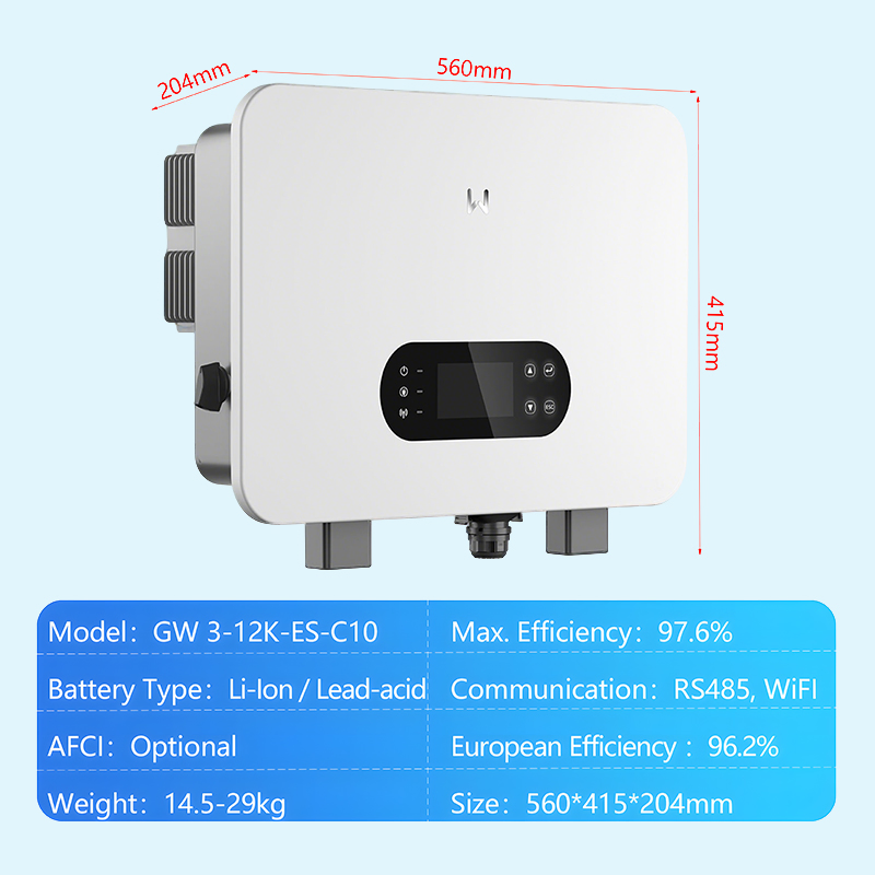 Inversor Conversor de Energia Solar Goodwe 3kw 5kw 6kw 8kw 10kw 12kw Inversor Solar Híbrido Monofásico de Baixa Tensão 48V Bateria para Sistema Fotovoltaico Residencial