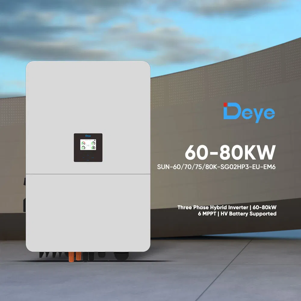 Inversor de Armazenamento Deye Sun-60K-Sg02HP3-EU-Em6 Inversor Híbrido Solar 70K 80K com Bateria de Alta Tensão para Uso Comercial em Grandes Usinas Solares
