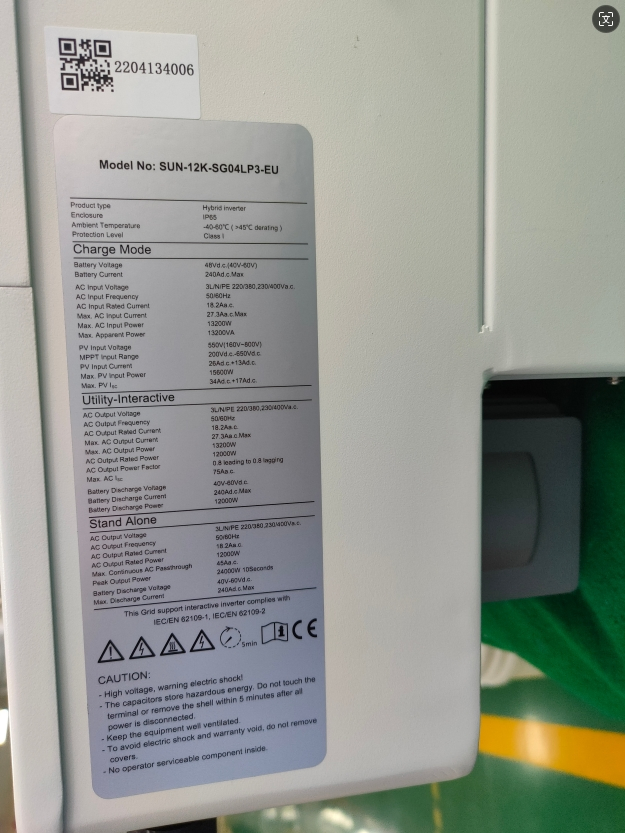 Inversores Híbridos Solares Industriais Deye Sun-12K-Sg04lp3-EU para Armazenamento de Energia