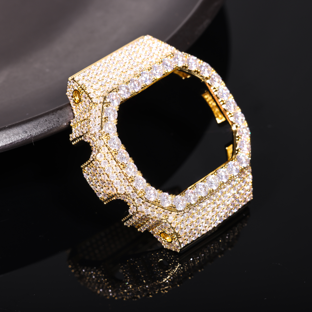 Full Buss Moissanite Classic Watch Bezel Case for DW5600 Brass Gold Plated Silver VVS Diamond Watch Parts Jewelry Men Women
