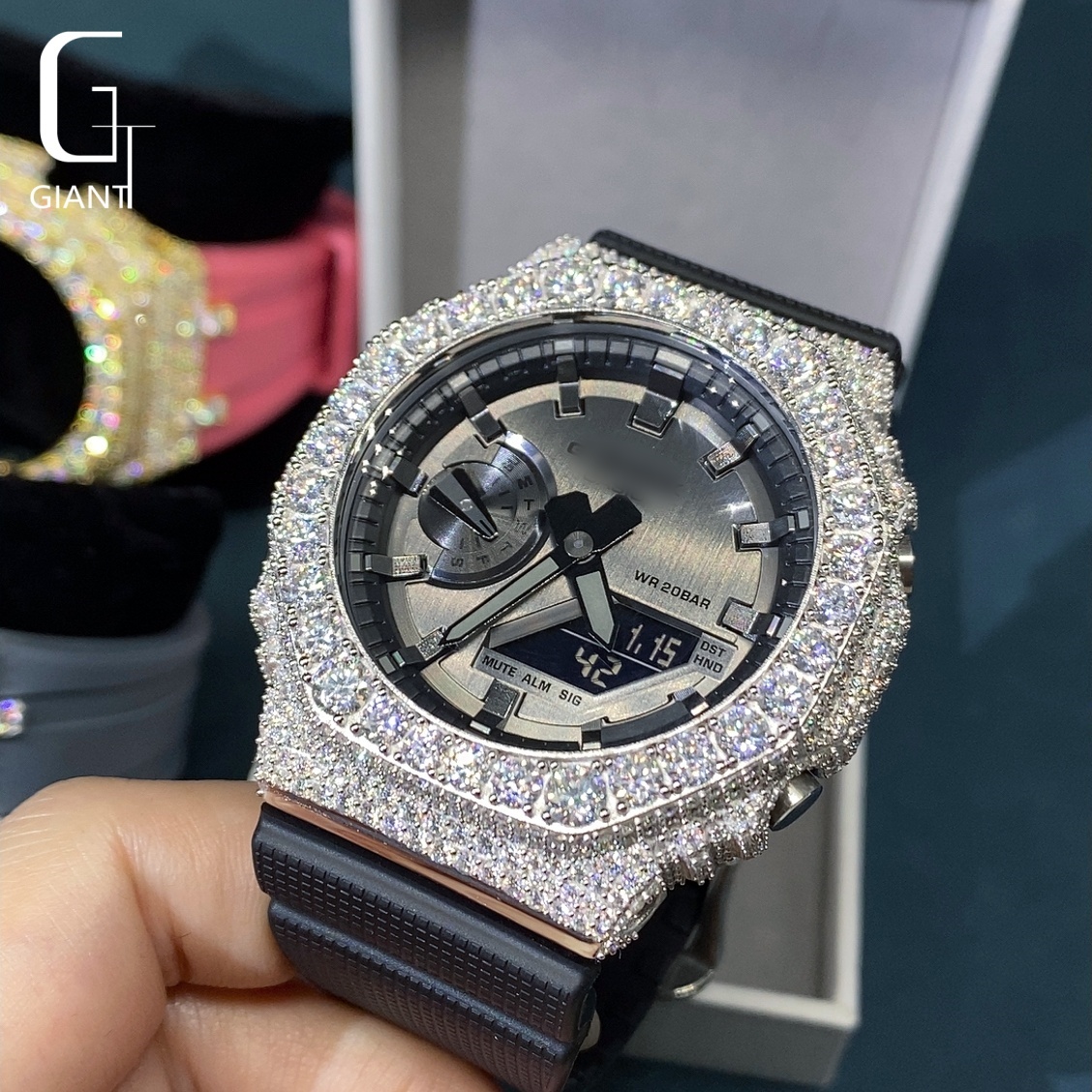 Iced Out Moissanite Watch Case Bezel GA2100 Diamond Face 925 Sterling Silver Watch Part VVS Moissanite Watch Pass Diamond Tester