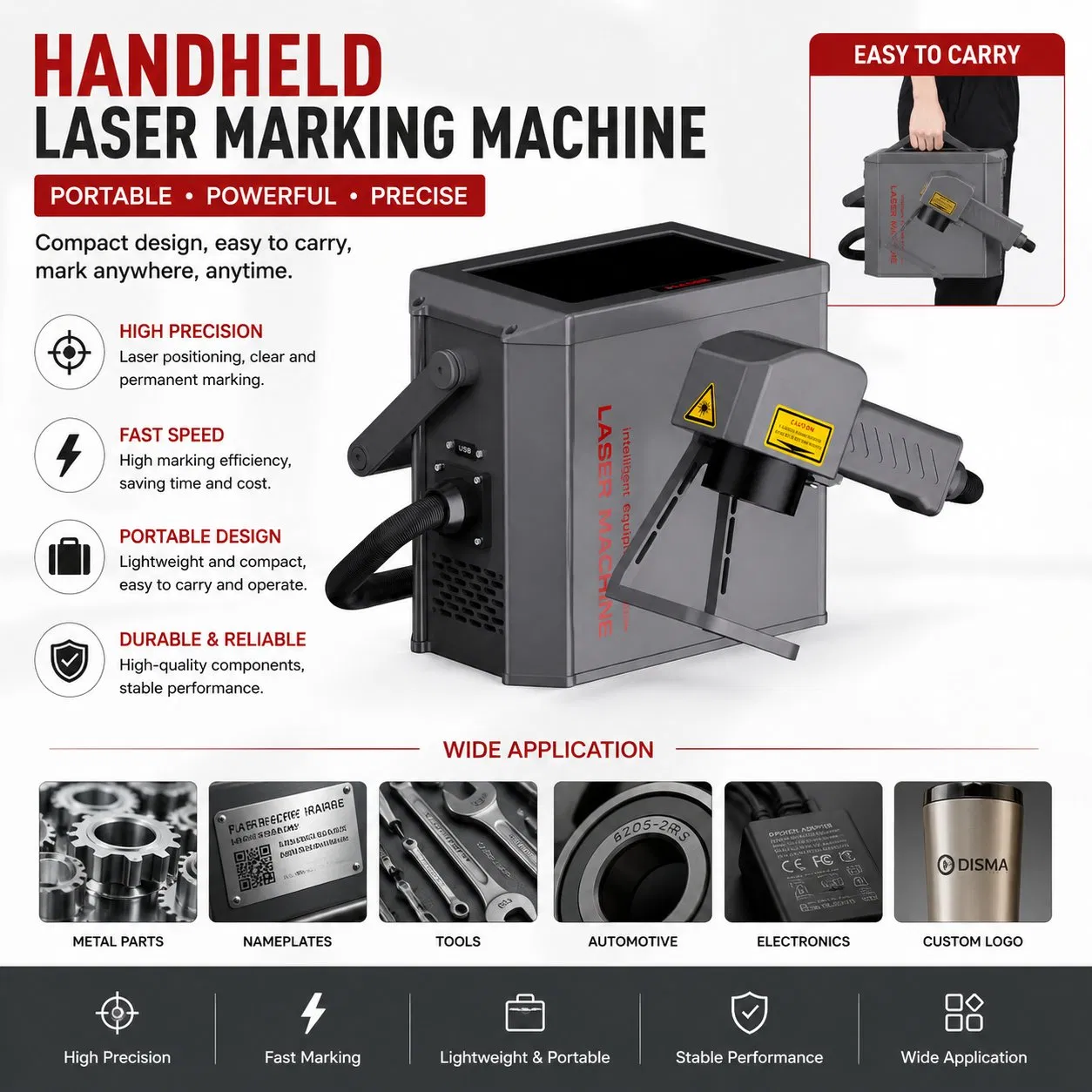 Mini Portable Laser Marking Machine for Logos, Qr Codes and Serial Numbers on Metal