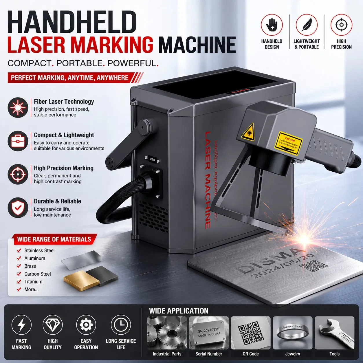 Portable Handheld Fiber Laser Marking Machine for Metal Engraving and Industrial Identification