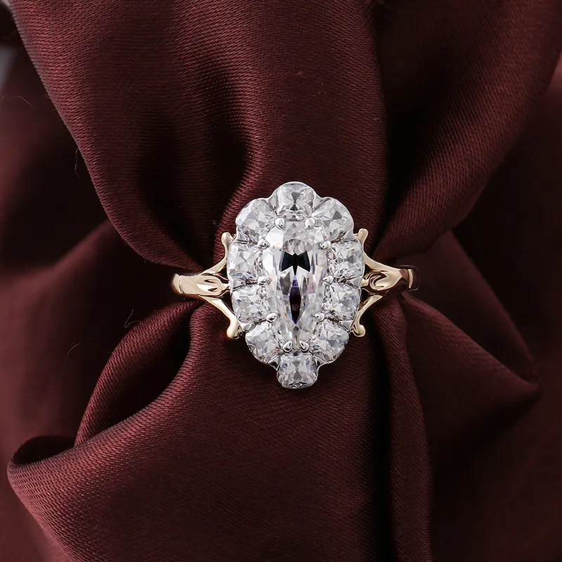 Pear Cut Moissanite Ring Luxury Jewelry 14K Yellow Gold Fine Jewelry Moissanite Diamond Ring