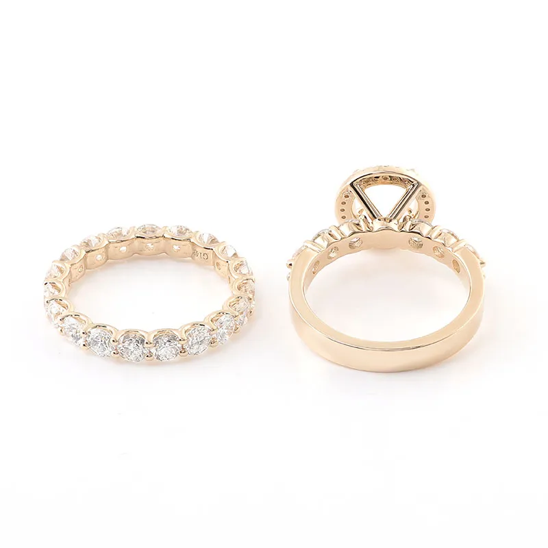 Trendy Design Fine Jewelry Ring Set Round Cut Moissanite Wedding Ring 14K Yellow Gold Engagement Ring Can Be Inlaid with Stones