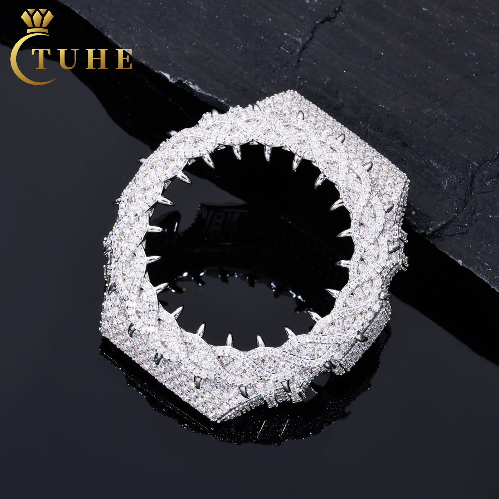 Pass Diamond Tester Buss Down Thorn Watch Bezel Gold Plated 925 Sterling Silver Iced Out Watch Parts Case Accessories for GA2100