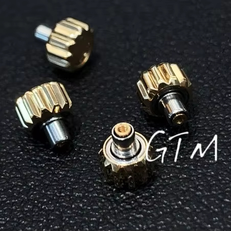 High Quality Custom 18K Gold Watch Crown Rlx pp Waterproof Gear with Screw Crown Button Pusher OEM Logo Watch Parts
