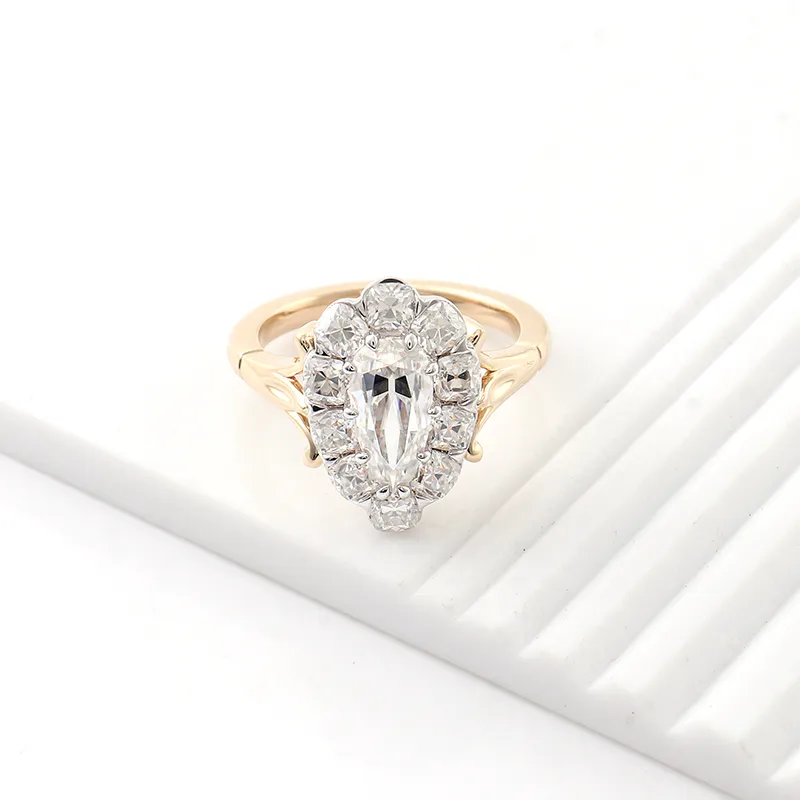 Pear Cut Moissanite Ring Luxury Jewelry 14K Yellow Gold Fine Jewelry Moissanite Diamond Ring