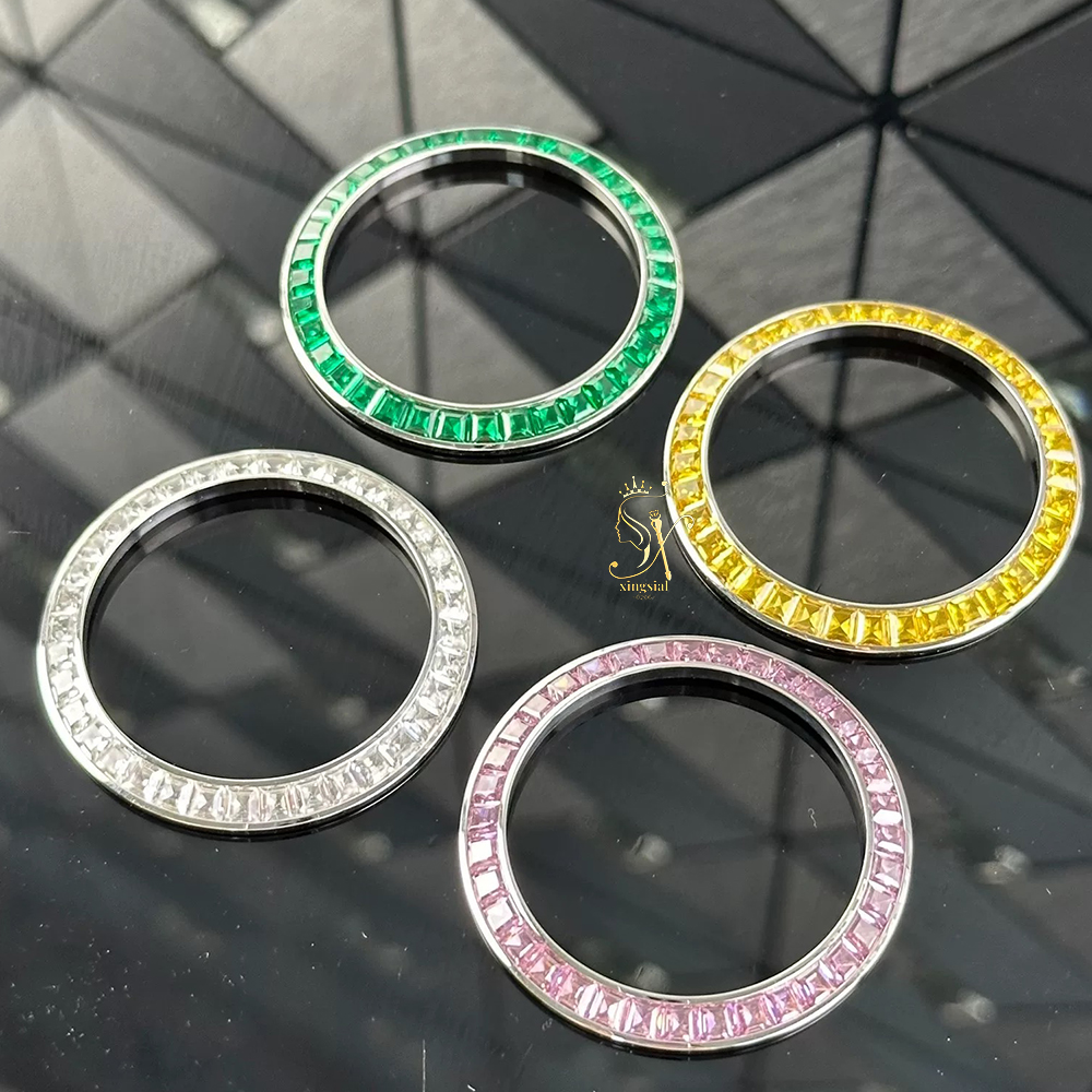 Xingsial Luxury White Gem Stainless Steel Bezel Substitute Watch Accessories Watch 39mm Bezel Ring Moissanite Watch Bezel