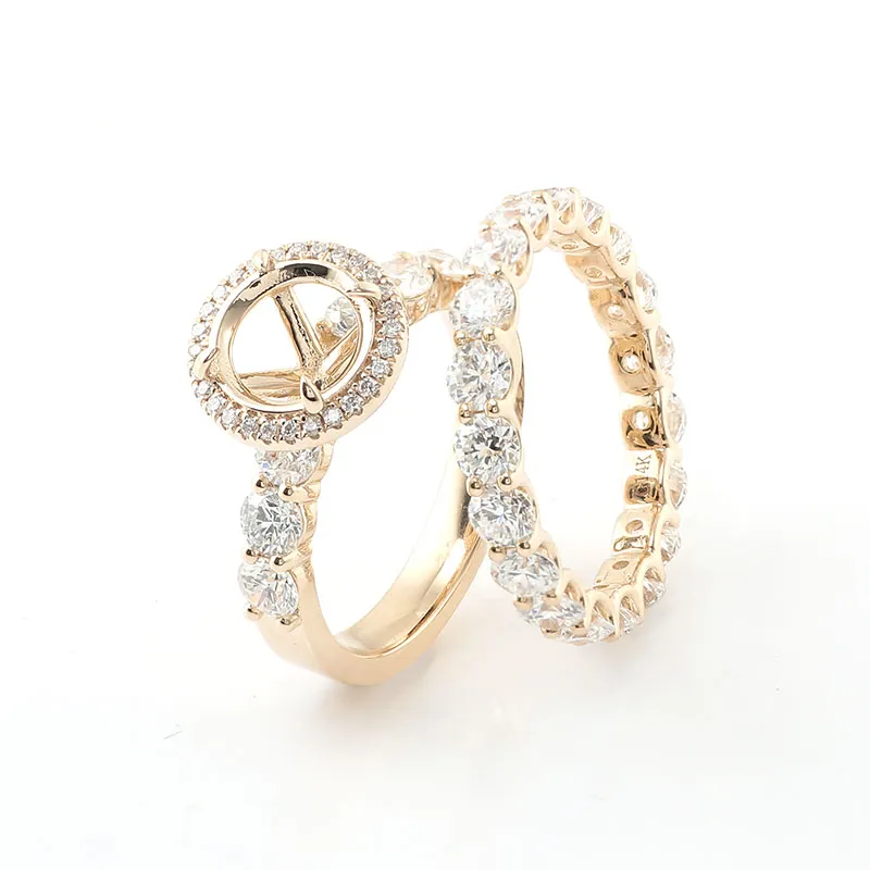 Trendy Design Fine Jewelry Ring Set Round Cut Moissanite Wedding Ring 14K Yellow Gold Engagement Ring Can Be Inlaid with Stones