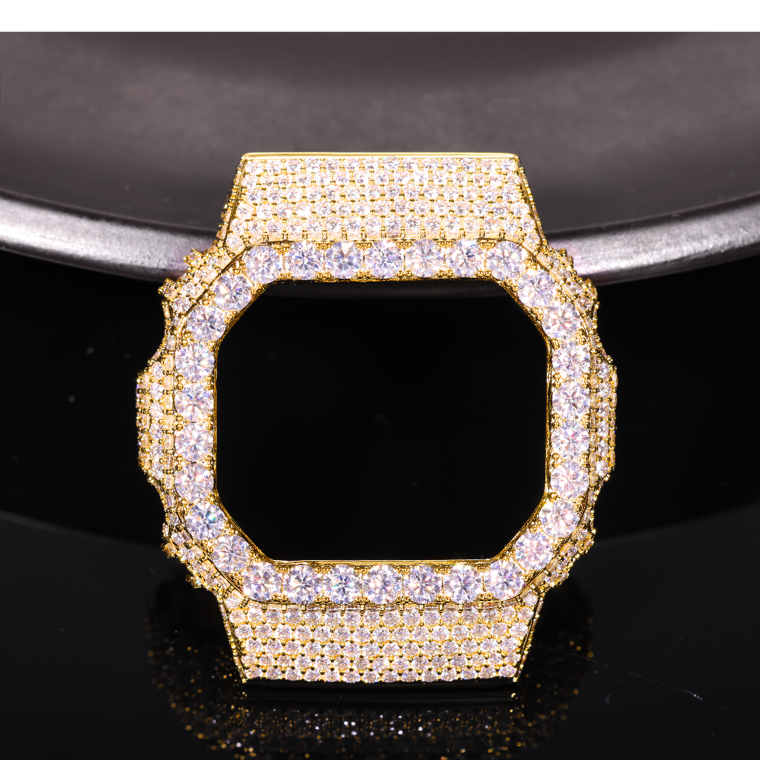 Full Buss Moissanite Classic Watch Bezel Case for DW5600 Brass Gold Plated Silver VVS Diamond Watch Parts Jewelry Men Women