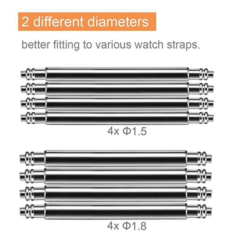Precision 1.3mm 1.5mm 1.8mm Double Flanged Spring Bars 304 Stainless Steel for 8-24mm Watch Straps