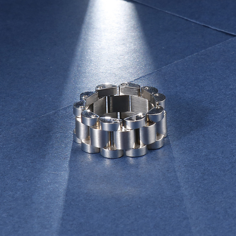 Stainless Steel Watch Chain Shaped Ring, Unisex Fashion Jewelry