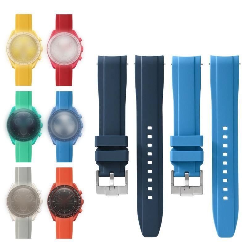 Top Grade Rubber Curved Lug End With Quick Release With Pin Buckle Watch Strap for Moonswatch Replace Watchband