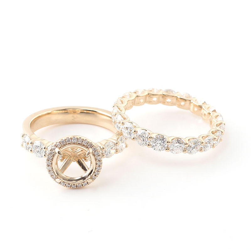 Trendy Design Fine Jewelry Ring Set Round Cut Moissanite Wedding Ring 14K Yellow Gold Engagement Ring Can Be Inlaid with Stones